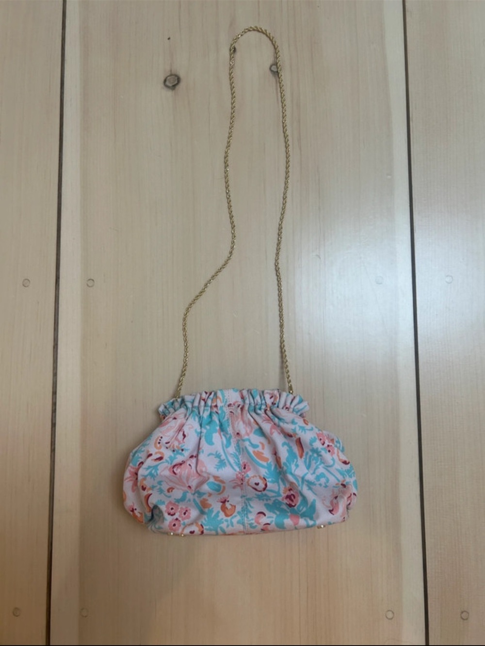 Roller Rabbit Pink and Blue Floral Chain Shoulder Bag